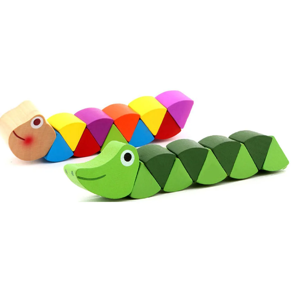 Puzzles Colorful Wooden Worm Kids Learning Educational Didactic Baby Development Toys Fingers Game for Children Montessori Gift