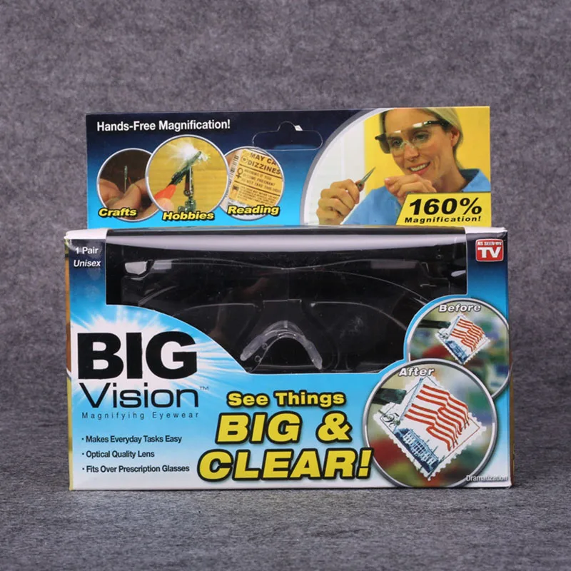 Новинка 2017 стильные большие прозрачные пластиковые очки с увеличением на 250 /160