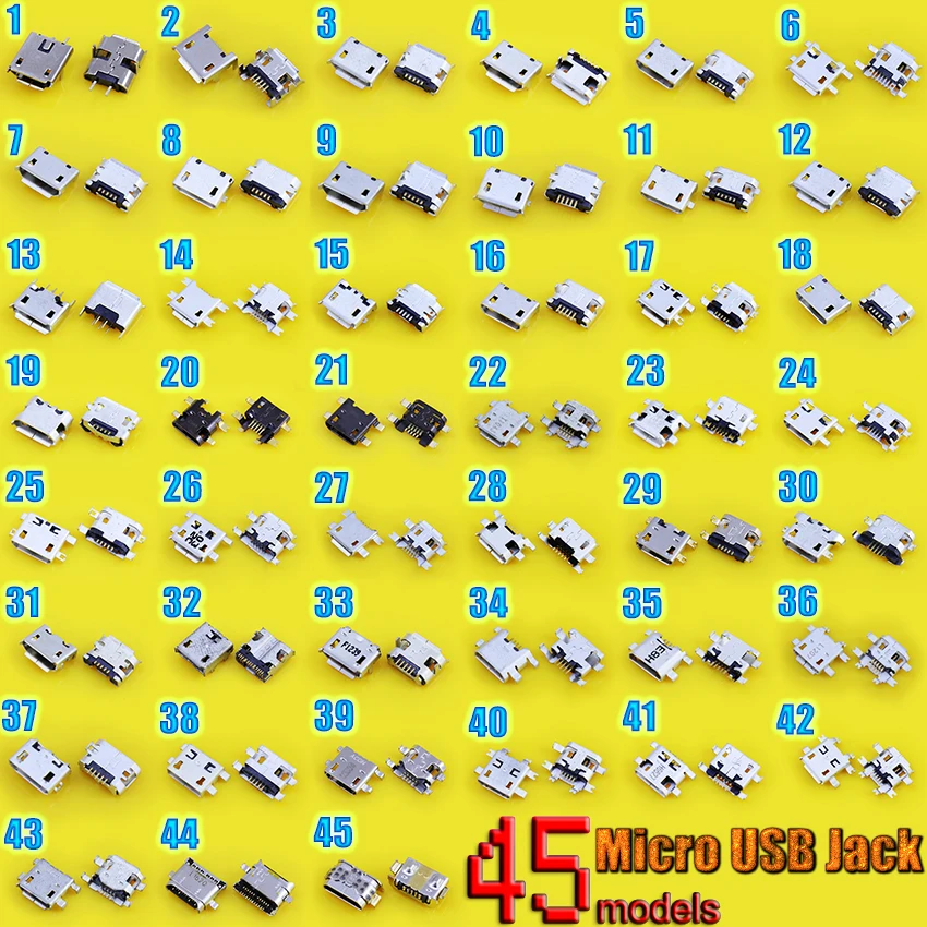 45 моделей шт. высококачественный разъем micro usb гнездо для зарядки Разъем V8 5