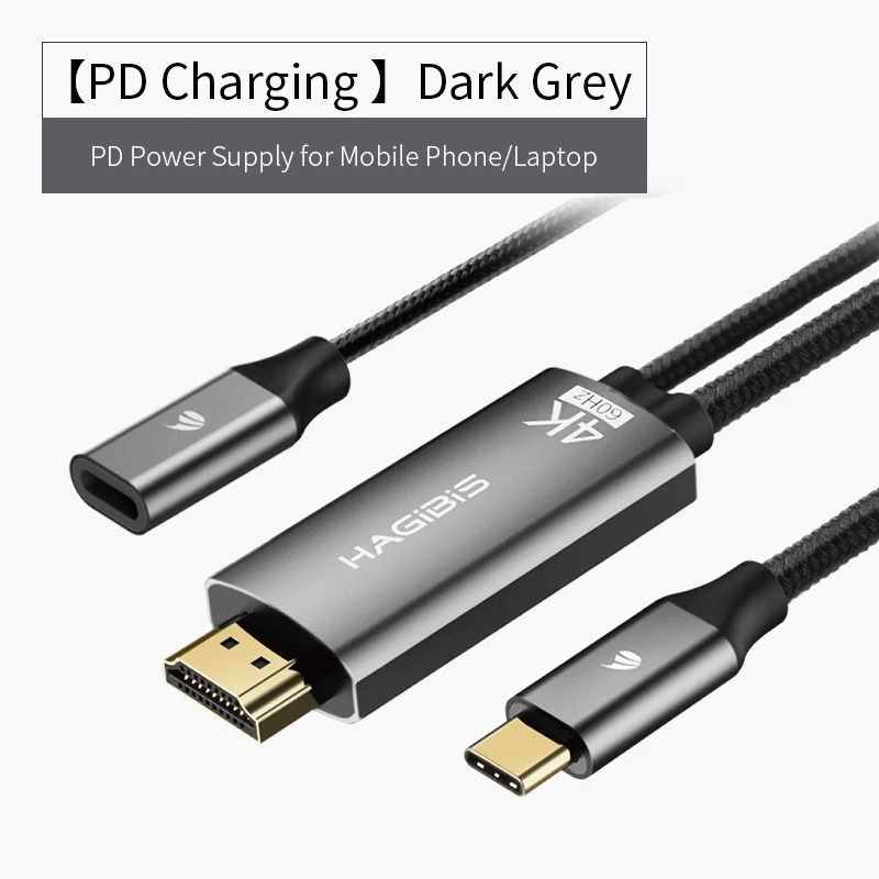 PD Power Supply Grey Кабель с разъемами USB C для HDMI type-C для HDMI Thunderbolt 3 для MacBook samsung Galaxy S10/S9 huawei mate 20 P30 Pro iPad Pro - Цвет: PD Power Supply Grey