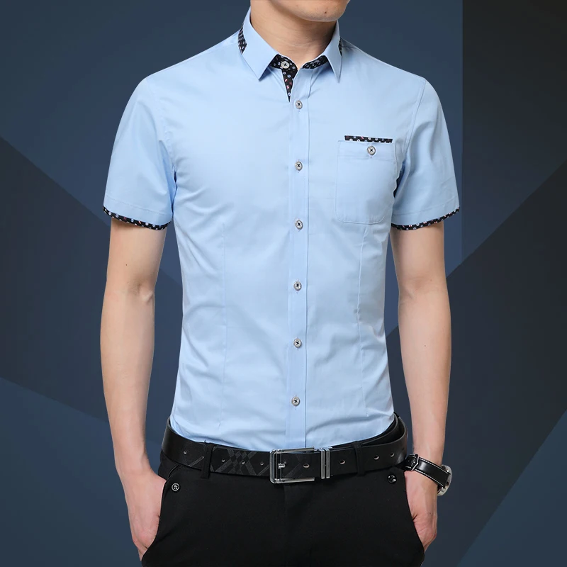 2019 New Arrival Brand Men's Summer Business Shirt Short Sleeves Turn-down Collar Tuxedo Shirt Shirt Men Shirts Big Size 5XL