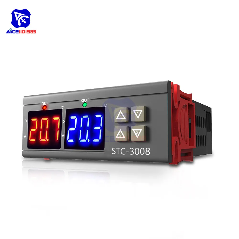 STC 3008 двойной светодиодный контроллер температуры 12 В 24 220 термометр NTC 10K Датчик