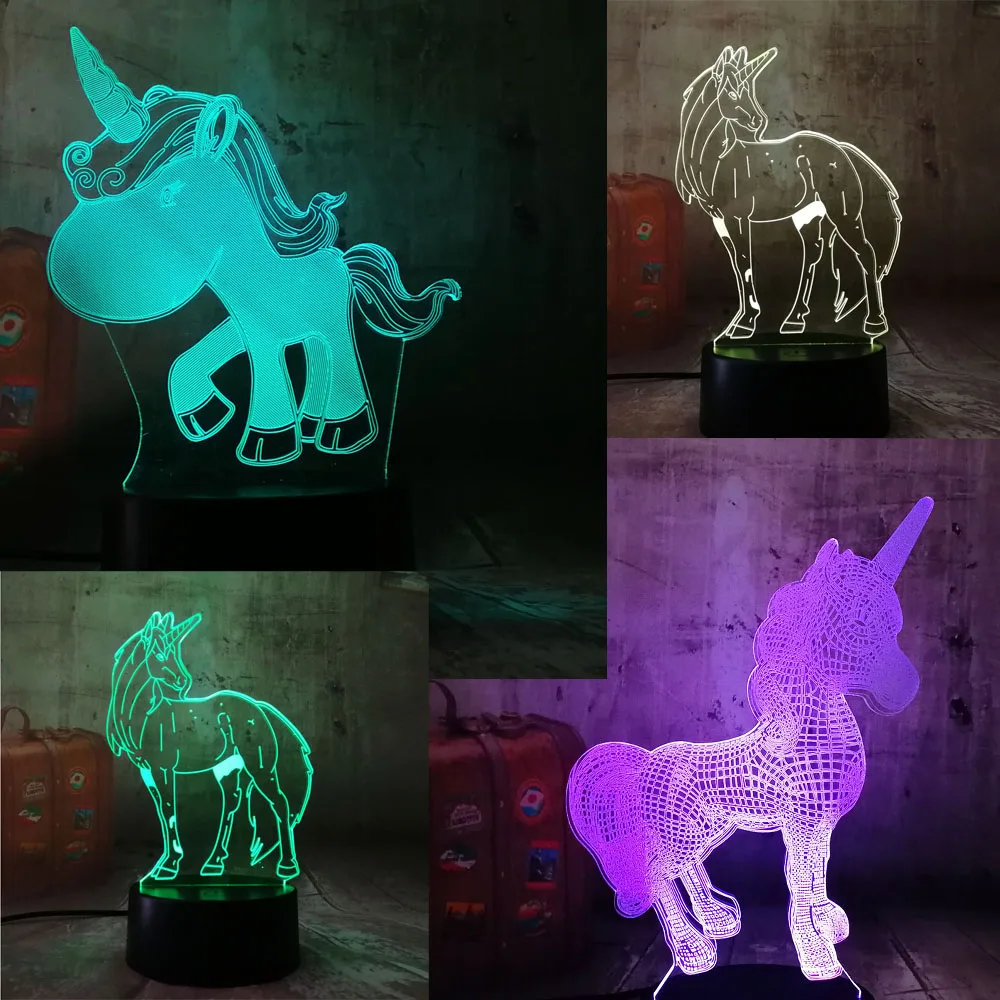 Новый красивый каваи Единорог 3D СВЕТОДИОДНЫЙ Ночник светильник Настольная лампа