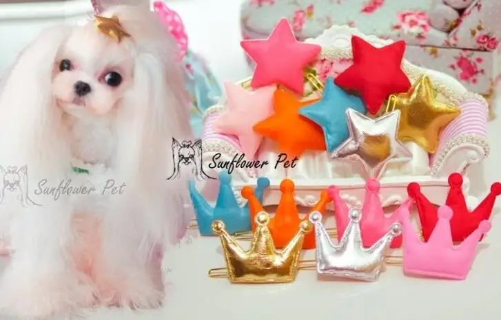

Pet Accessories Handmade Designer Dog Bows Dog Grooming Hair Bows Doggie Pet Gifts stars crown clip 50pcs/lot