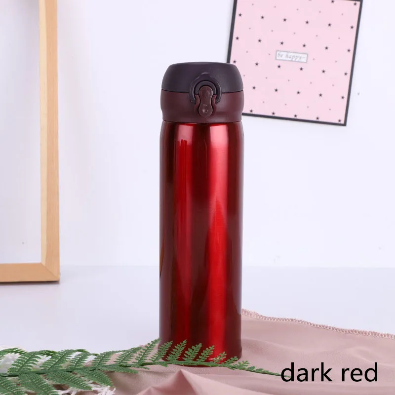 dark red Термокружка, кружка для путешествий, чая, кофе, бутылка для напитков, нержавеющая сталь, отскакивающая крышка, термос, вакуумные чашки, двойные стенки, портативная, 500 мл - Цвет: dark red