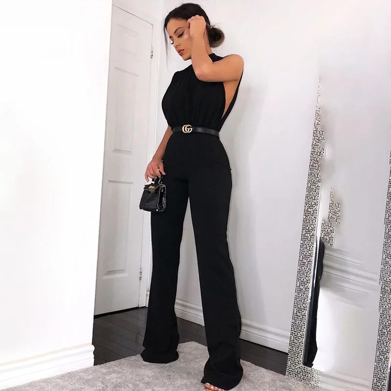 2019 летний Однотонный женский комбинезон из полиэстера с высокой талией | Женская