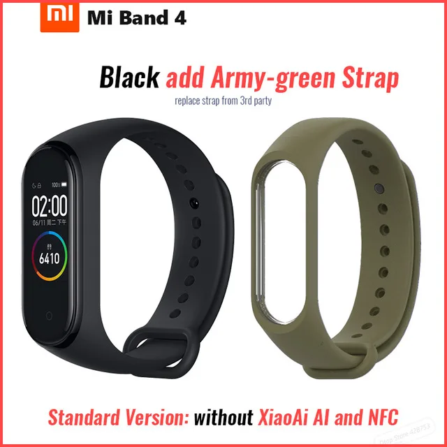 Xiaomi Mi браслет 4 Bluetooth 5,0 Фитнес браслет AMOLED цветной сенсорный экран Музыка AI пульс - Цвет: add green strap