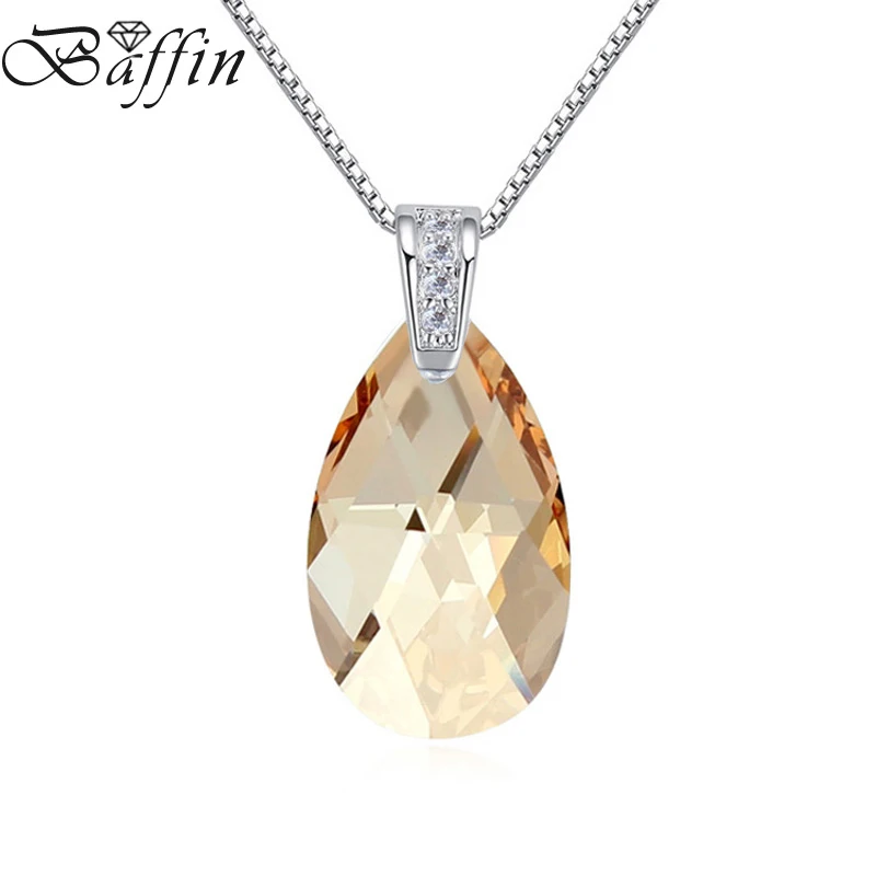 Оригинальные кристаллы от Swarovski кулон в виде капли воды серебряная цепочка для