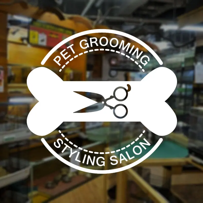 

Pet Shop Window Sticker Grooming Beauty Salon Cat Dog Bone Scissors Vinyl Glass Wall Decal Logo Banner Mural Wallpaper 3W38