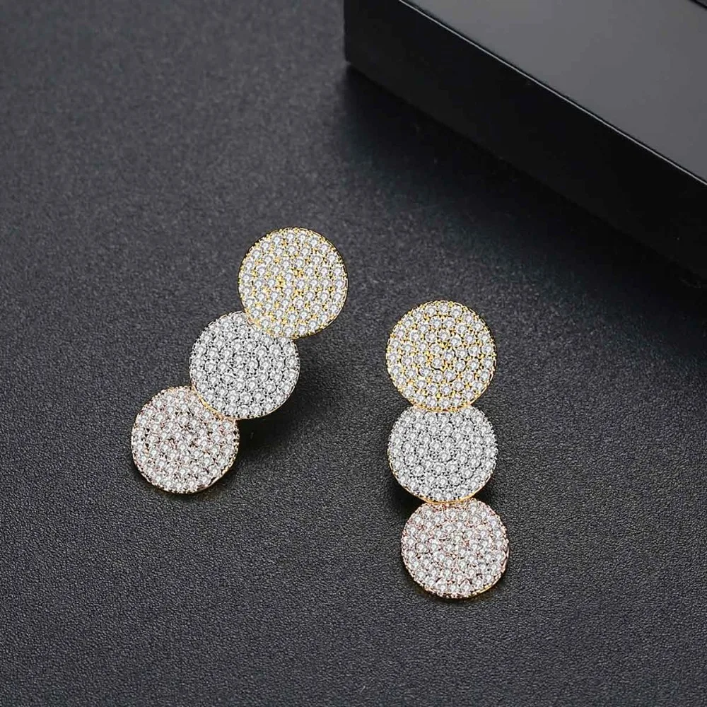 LUOTEEMI New Design Round Long Drop Earrings for Women Wedding Party Fashion Luxury Orecchini Donna Double Color Christmas Gift | Украшения