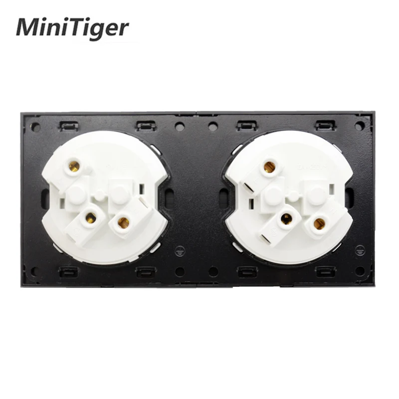 Minitiger роскошная черная алюминиевая панель 16A двойная розетка стандарта ЕС