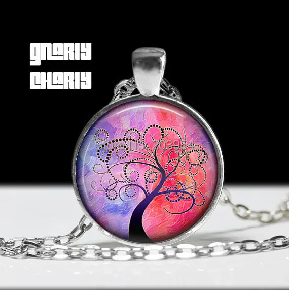 

handmade necklace movie pink TREE 1pcs/lot bronze or steel Glass Pendant jewelry Steampunk vintage antique glass 2017