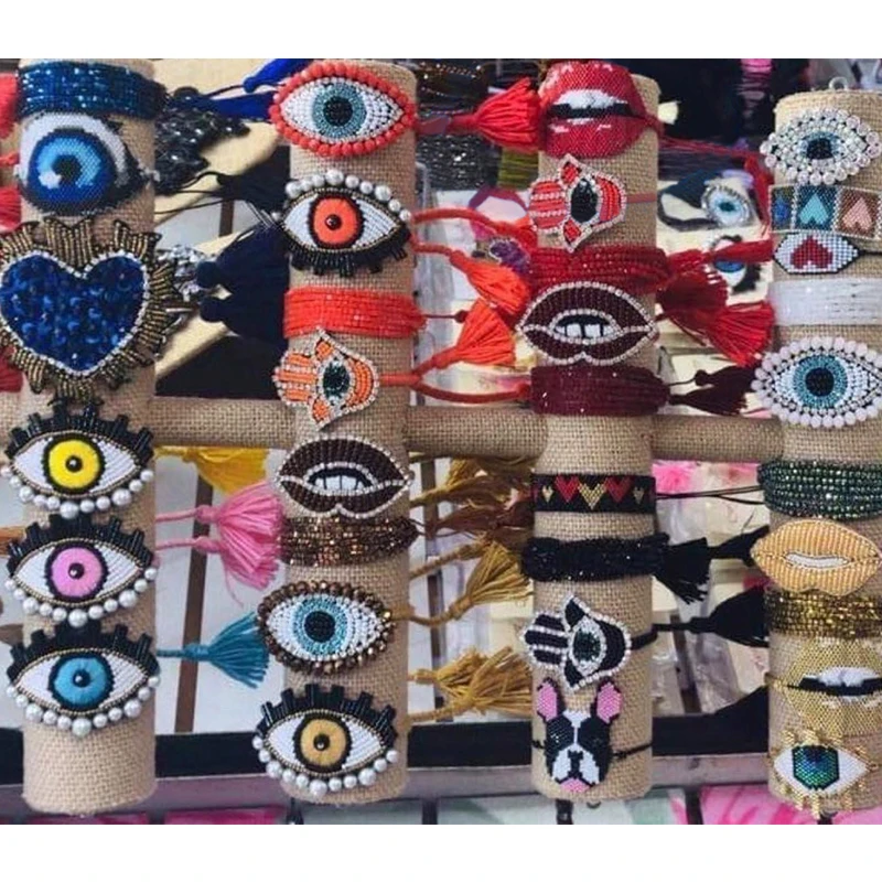SHINUSBOHO Kiss браслет с губами для женщин большой глаз pulseira feminina Charm Miyuki Bead бахромой