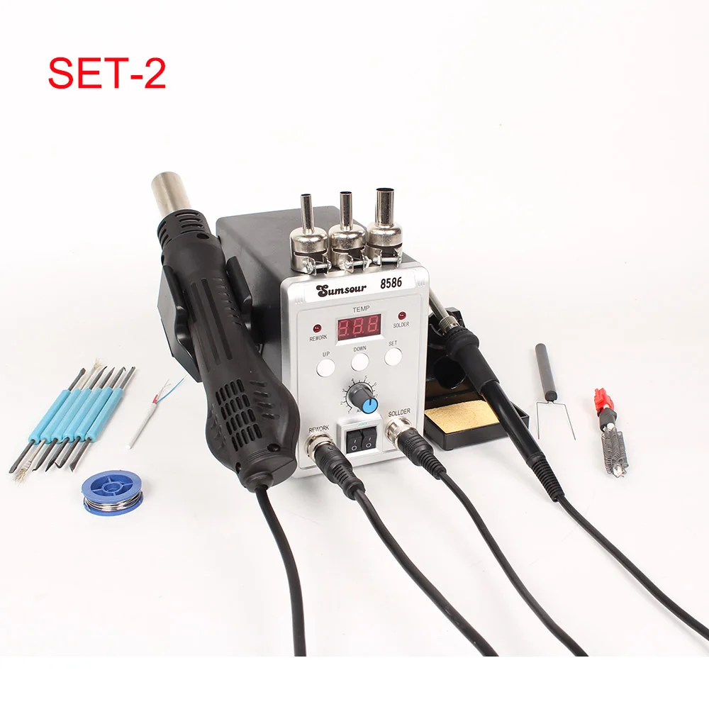 SET-2 SMD паяльная станция 2 в 1 8586 цифровой дисплей фена BGA паяльная железная паяльная станция со сварочными ремонтными инструментами - Цвет: SET-2