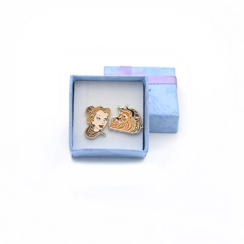 P1256 Dongmanli эмаль милый мультфильм красота и чудовище серьги для женщин косплей ювелирные изделия Известный фильм дети серьги гвоздики подарки