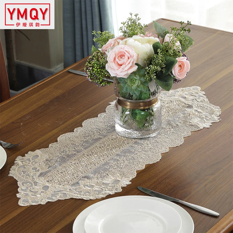 YMQY Korean Lace Table Runner Wedding Decoration White Flag Embroidered Tablecloths TV Cabinet Cover | Дом и сад