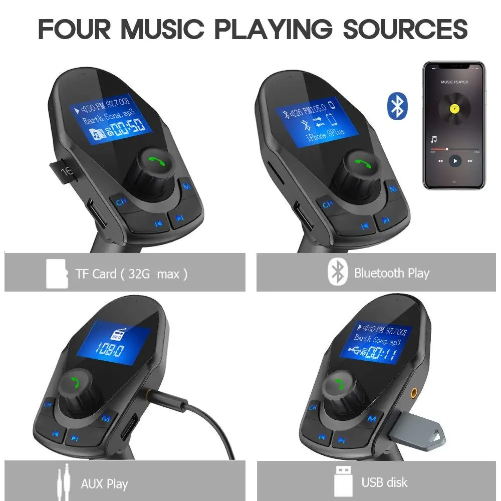Nulaxy Bluetooth fm-передатчик Аудио Автомобильный MP3-плеер беспроводной автомобильный