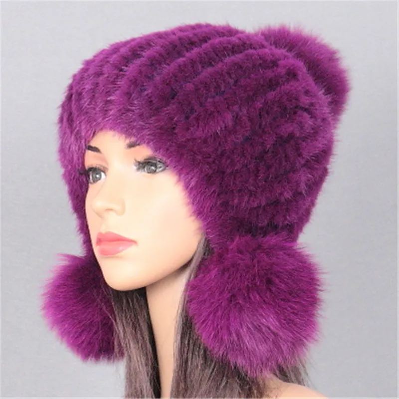purple Норковая меховая ткацкая шапка из меха норки для леди лисий шар зимний теплый шлем шапка Толстая новая - Цвет: purple