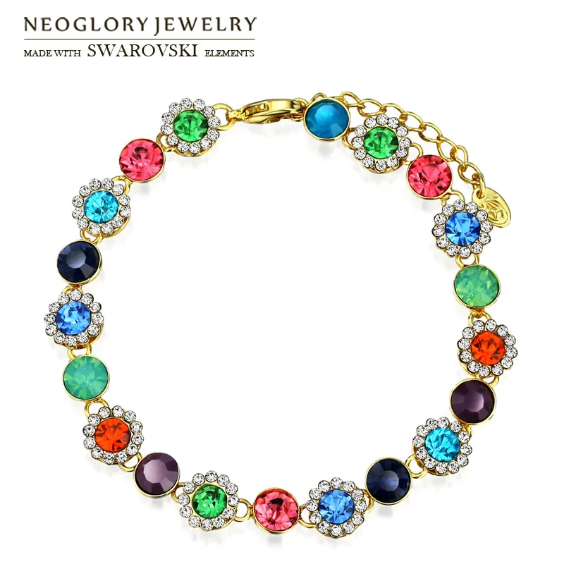Neoglory кристалл и стразы очаровательный браслет красочные цветочные бусины