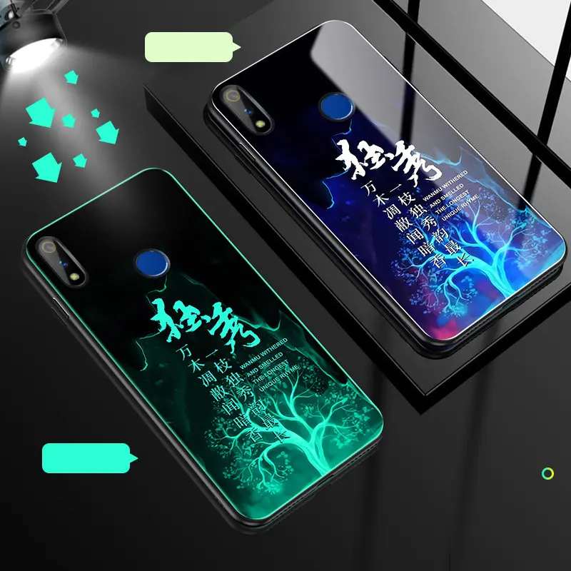 G Светящийся чехол для телефона для Oppo Realme 3 Pro Чехол светящийся закаленное стекло задняя крышка для Oppo Realme 3 Pro чехол силиконовый чехол - Цвет: G