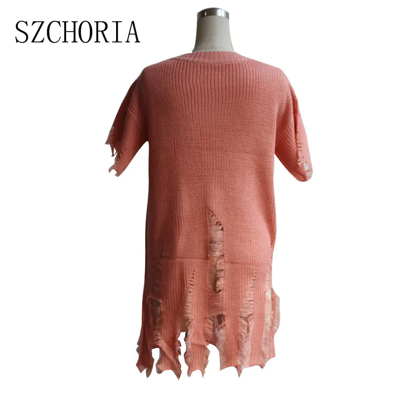 SZCHORIA новые модные женские туфли мини Платья-свитеры отверстие по колено Свитера
