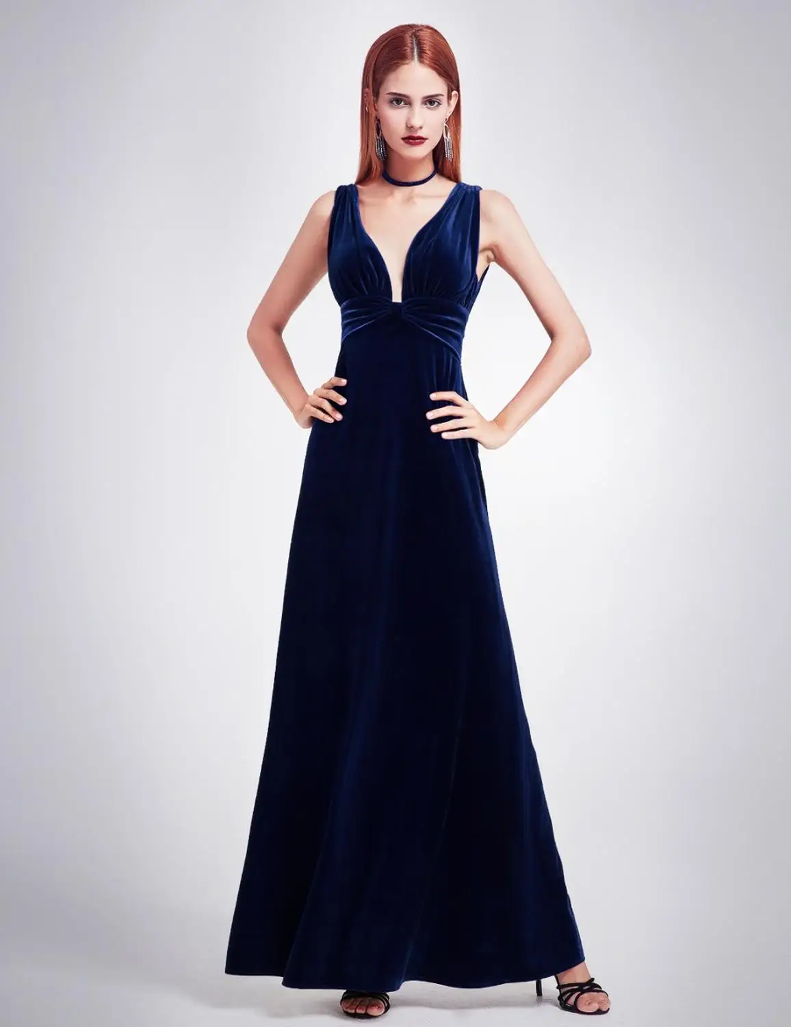 Robe De Soiree сексуальные велюровые вечерние платья Ever Pretty 07181 с глубоким v-образным вырезом Элегантные Бархатные вечерние платья сезона зима-осень - Цвет: 7182Blue