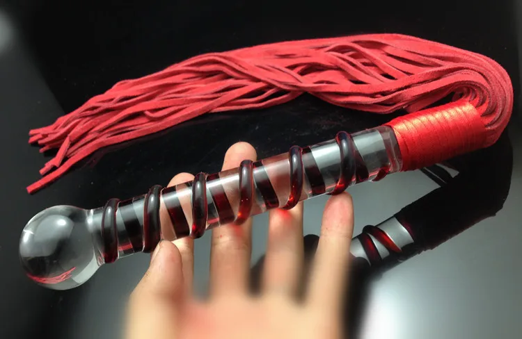 Стеклянный фаллоимитатор Анальная пробка с кожаный кнут секс-игрушки для пар