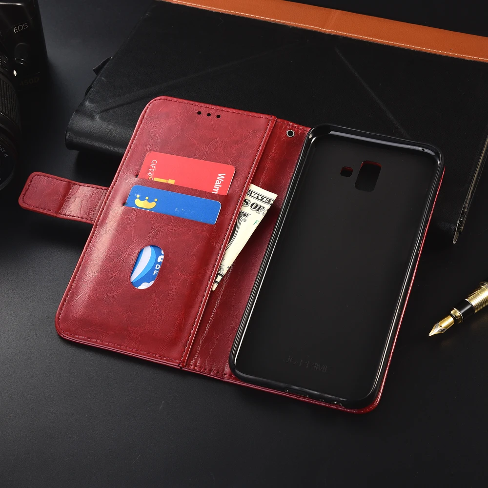 Кожаный чехол-книжка для samsung Galaxy J4+ J6+ J415F J610, чехол-кошелек с цветочным рисунком для samsung J4 J6 Plus, чехол из ТПУ