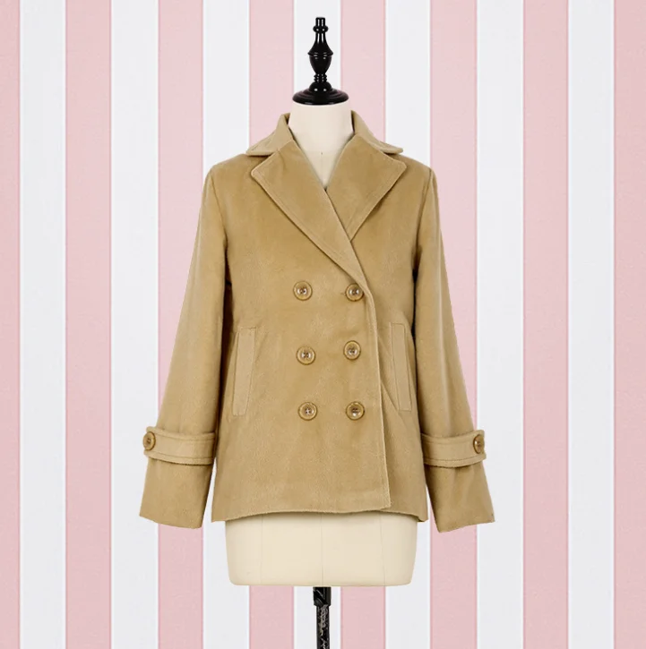 Khaki Thin Женская школьная форма JK, пальто, шерстяной Тренч, двубортный, отложной воротник, милая верхняя одежда в стиле Лолита, 4 цвета, 2 стиля - Цвет: Khaki Thin