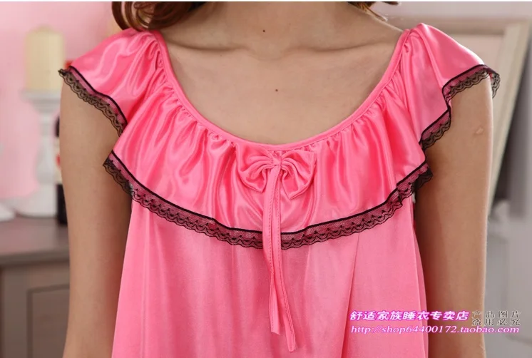 Женская ночная рубашка из искусственного шелка с коротким рукавом 125 см|sleepwear