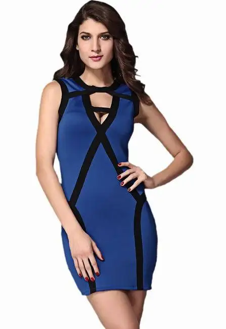 Платье бандажное с v-образным вырезом Mini синий сексуальный женщины девочка
