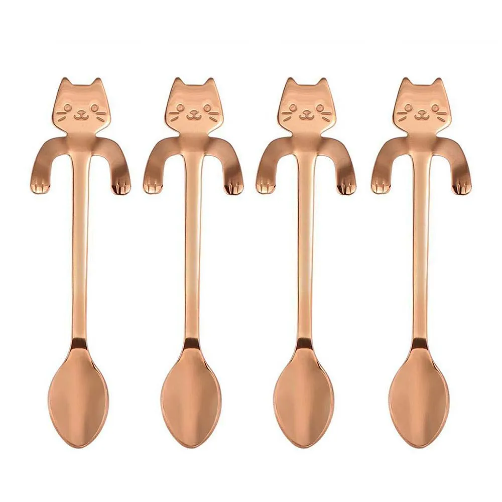 4 шт. мини-ложки из нержавеющей стали для кошки, котенка, кофе, чая, десерта, напитков, смешивания, ложка для молочного коктейля, набор посуды, кухонные принадлежности