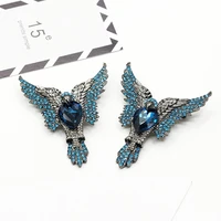 full shiny crystal blue drop shaped rhinestone three dimensional black eagle animal brooches for women