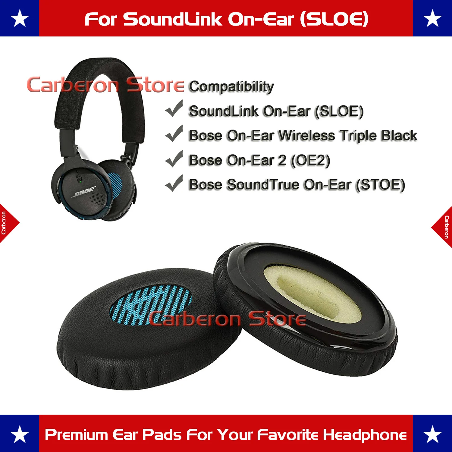 Сменные амбушюры Carberon для Bose SoundLink On Ear(OE)/SoundTrue Ear(OE)/On Ear 2(OE2) наушники (Blue