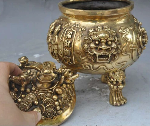 Ymying 1019 + китайский буддийский fane латунь богатство Фортуна голова зверя статуя