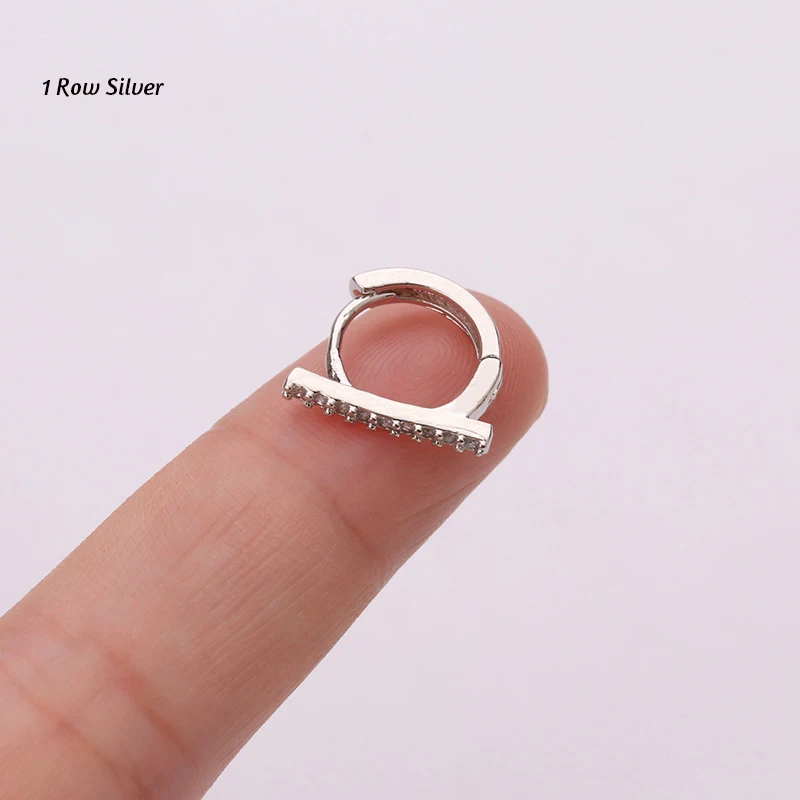 1 Row Silver Новое поступление 1 шт. 6 мм/8 мм/10 мм Cz huggie hoop серьги, Надеваемые На ушной хрящ украшение для козелка Daith Conch Rook Snug украшения для ушного пирсинга - Окраска металла: 1 Row Silver