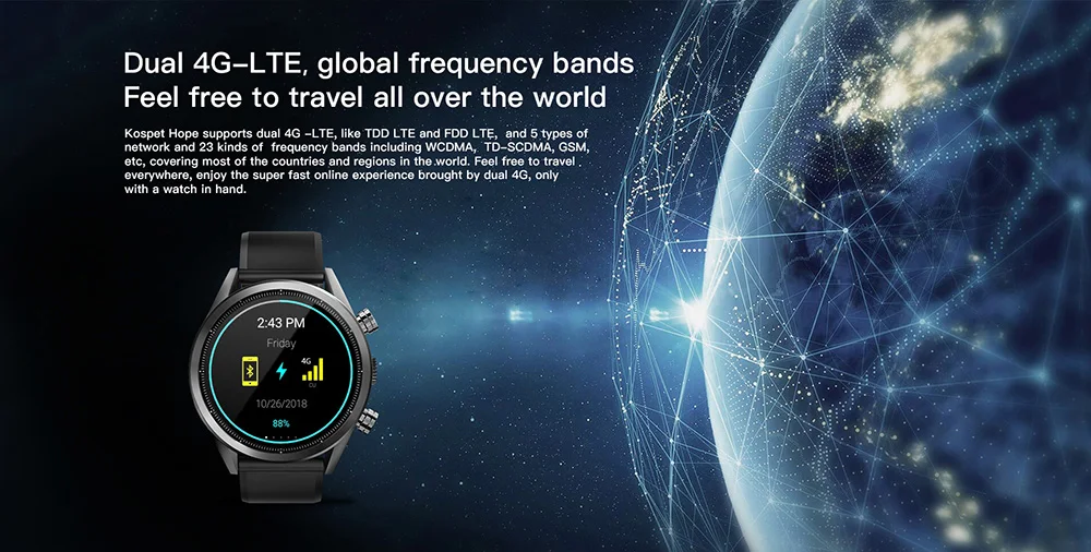 Kospet Hope 4G Smar twatch телефон 1,39 дюймов Android 7,1 MTK6739 четырехъядерный 1,3 ГГц 3 ГБ ОЗУ 32 Гб ПЗУ 8.0MP камера 620 мАч Смарт часы