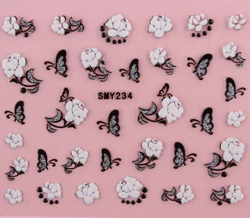 24 шт 3D наклейки для ногтей серебряные блестящие цветок бабочка белый черный