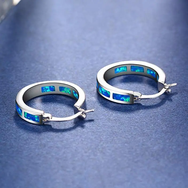 1 пара Голубой опал Huggie Hoop гипоаллергенныые серьги для женщин
