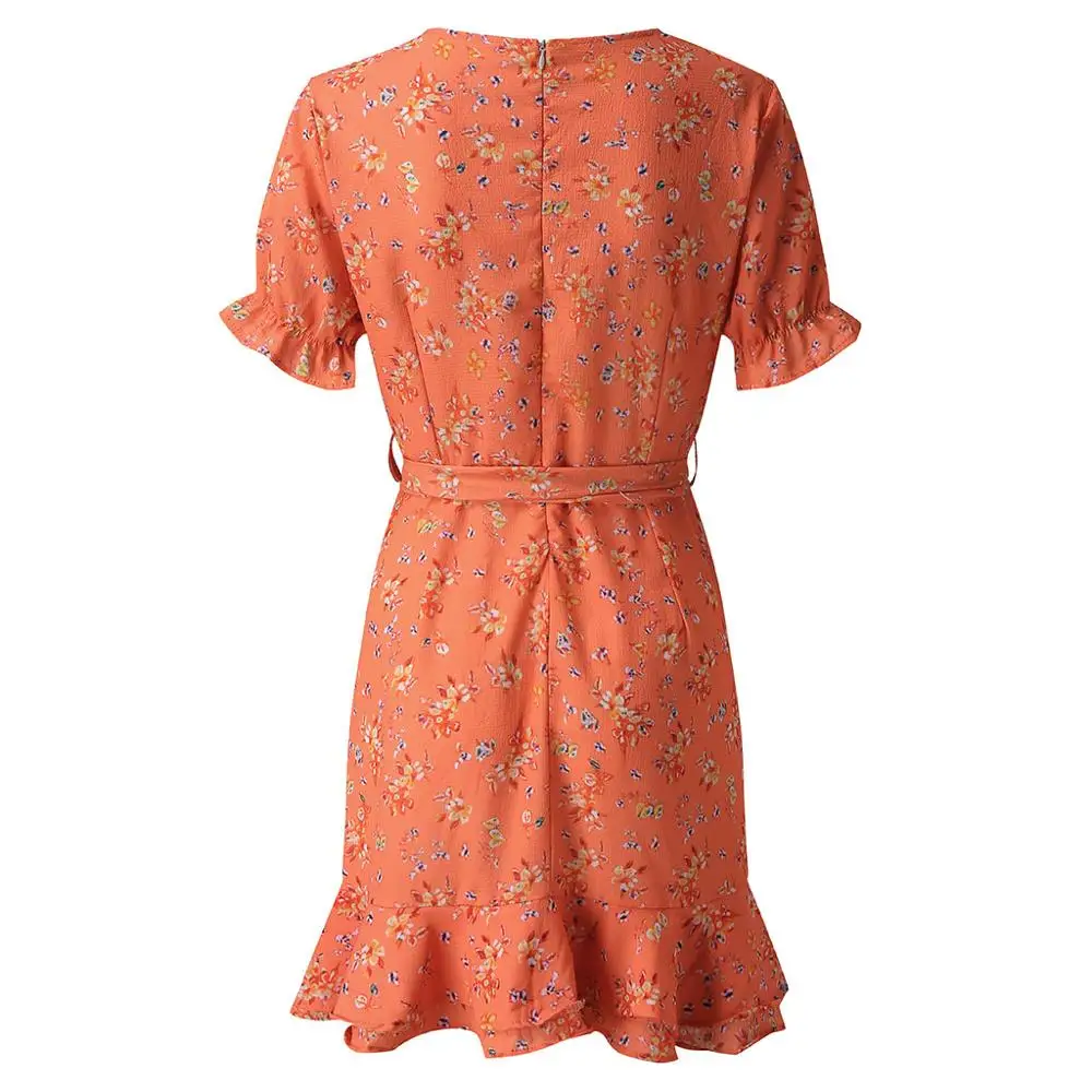 

Women Loose Casual V Neck Short Sleeve Print Summer Dress Floral flower beach Femme 2019 casual Vestidos sukienki jurken