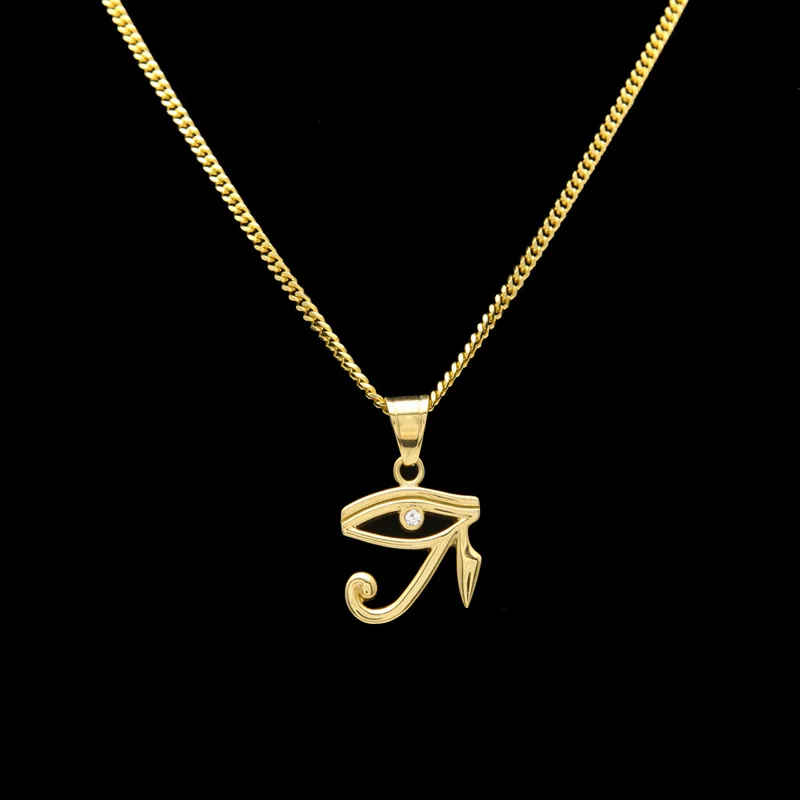 Manerson Stainless Steel Gold color Egyptian Eye of Horus pendant necklace hip hop necklaces for unisex Bling jewelry | Украшения и