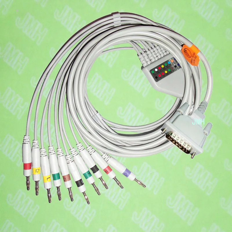 

Совместим с Schiller, Futuremed, Cardiette, Astron, BTL, EKG 10 lead, цельный кабель и leadwires, 15PIN, 4,0 Banana, IEC или AHA.