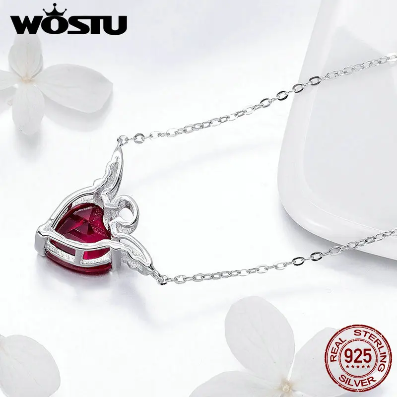 WOSTU, Роскошные, подлинные, 925 пробы, серебряные, милые, ангел и демон, Кристальные подвески, ожерелья для девушек, женщин, S925 серебряные ювелирные изделия FIN285