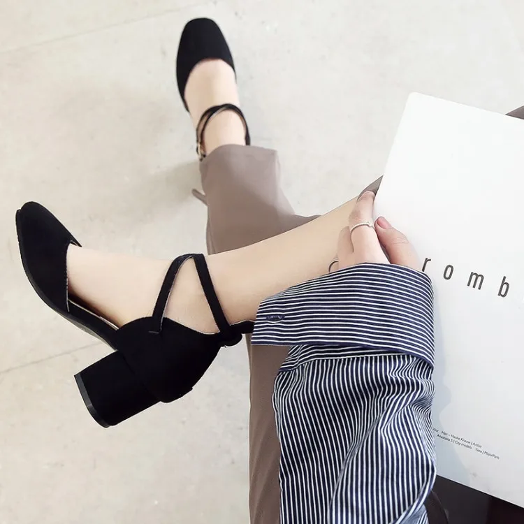 Big Size 11 12 13 14 15 high heels sandals women shoes woman summer ladies Rough heel in the buckle of velveteen bread head | Обувь