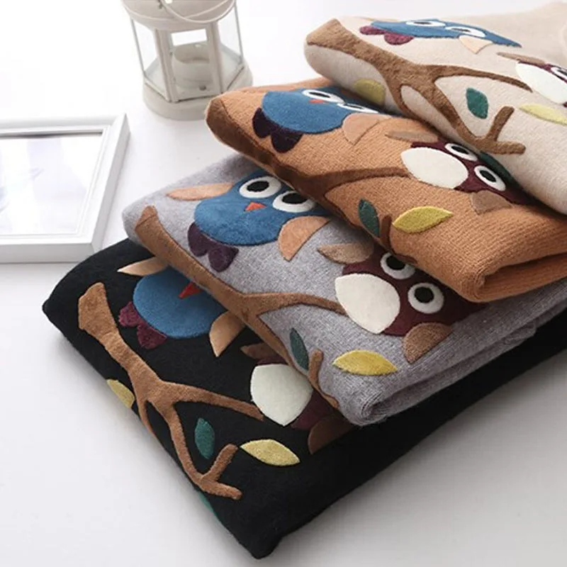 Autumn Winter Women Long Sleeve Round Neck Owl sweater Pattern Casual Pullover Slim Sweaters Girls Pullovers knitted warm Top | Женская
