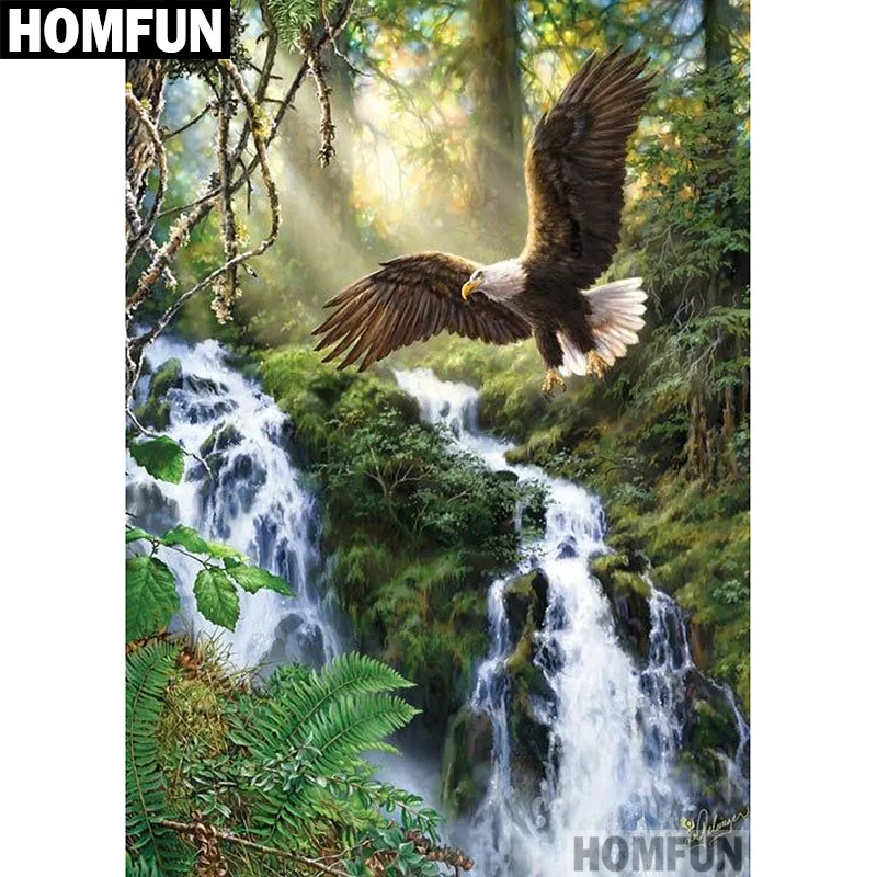 Алмазная 5D Вышивка Водопад Орел HOMFUN полноразмерная круглая/квадратная картина