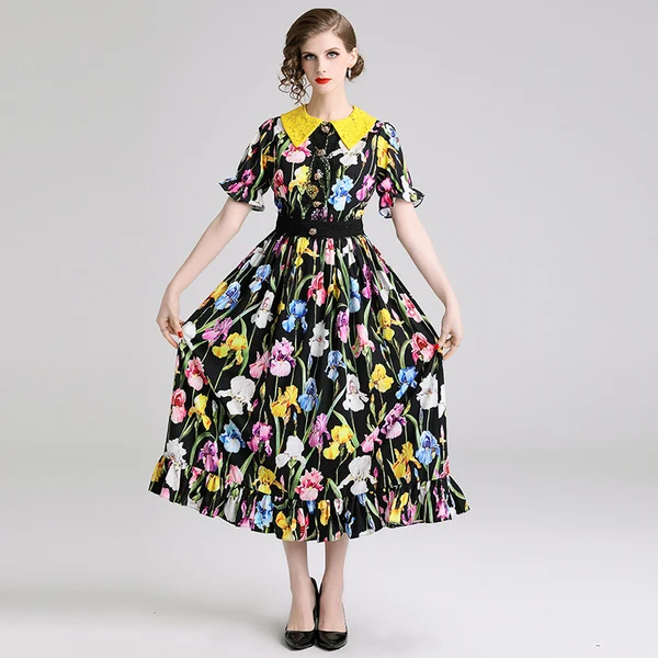 Женское модельное платье макси элегантное кружевное лоскутное с короткими