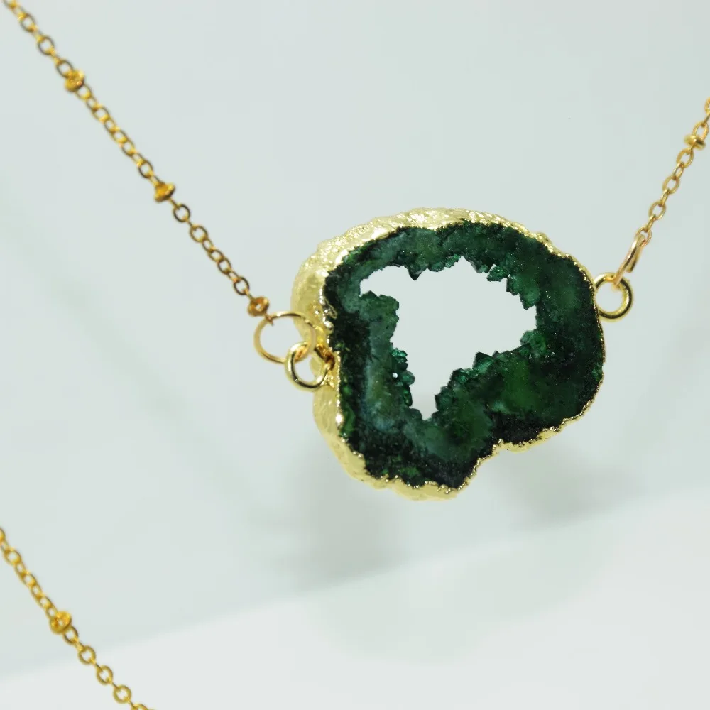 Модные ювелирные изделия Raw cluster crystal geode druzy кварцевый кулон ожерелье 2 петли
