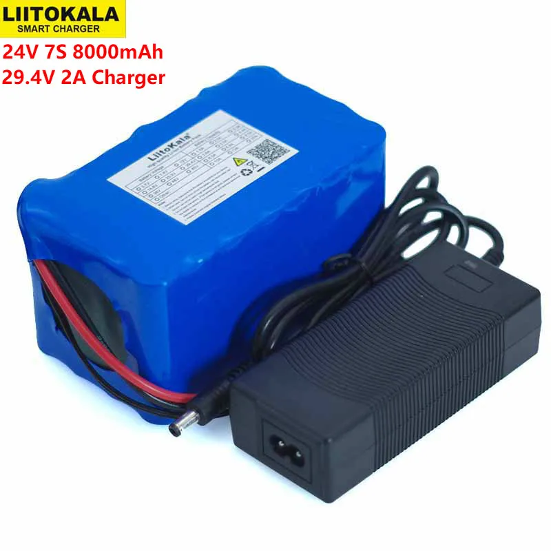 

LiitoKala 24V 7S4P 8000mAh high power 8AH 18650 Lithium Battery pack with BMS 29.4V Electric bicycle electric car+2A Charger