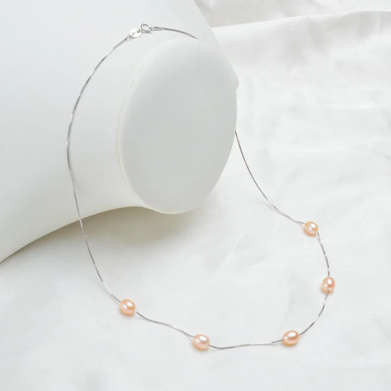 Pink Pearl ASHIQI Настоящее чистое 925 пробы Серебряное ожерелье цепь 6-7 мм подвеска из натурального пресноводного жемчуга ювелирные изделия для женщин подарок - Цвет камня: Pink Pearl